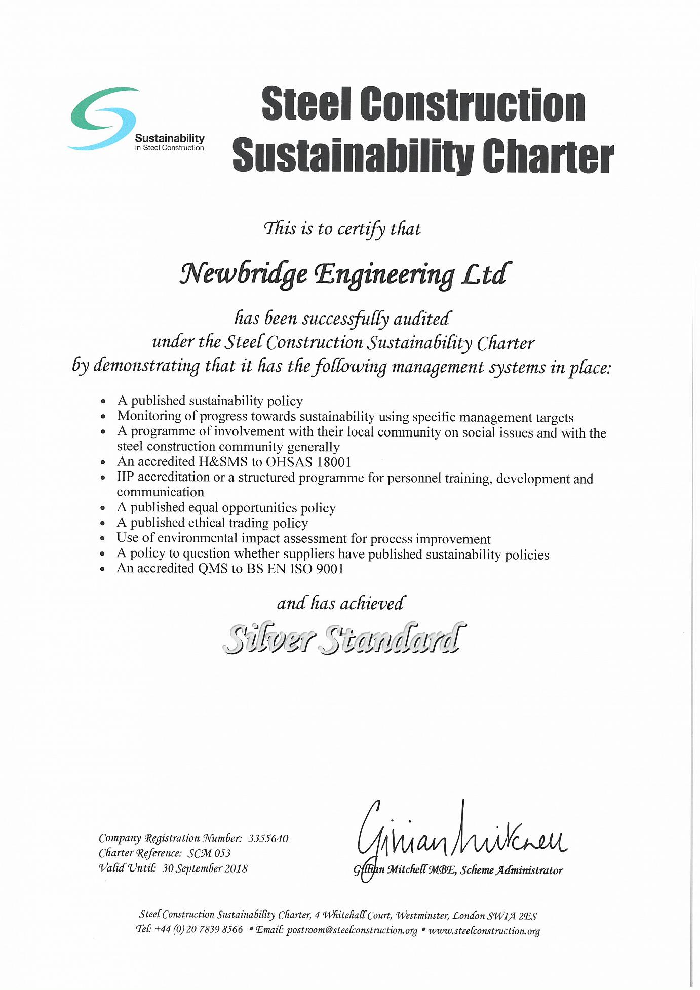 Steel Construction Sustainability Charter Certificate (Silver)