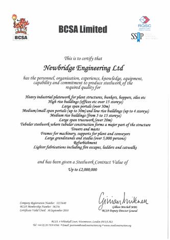 BCSA accreditation Certificate